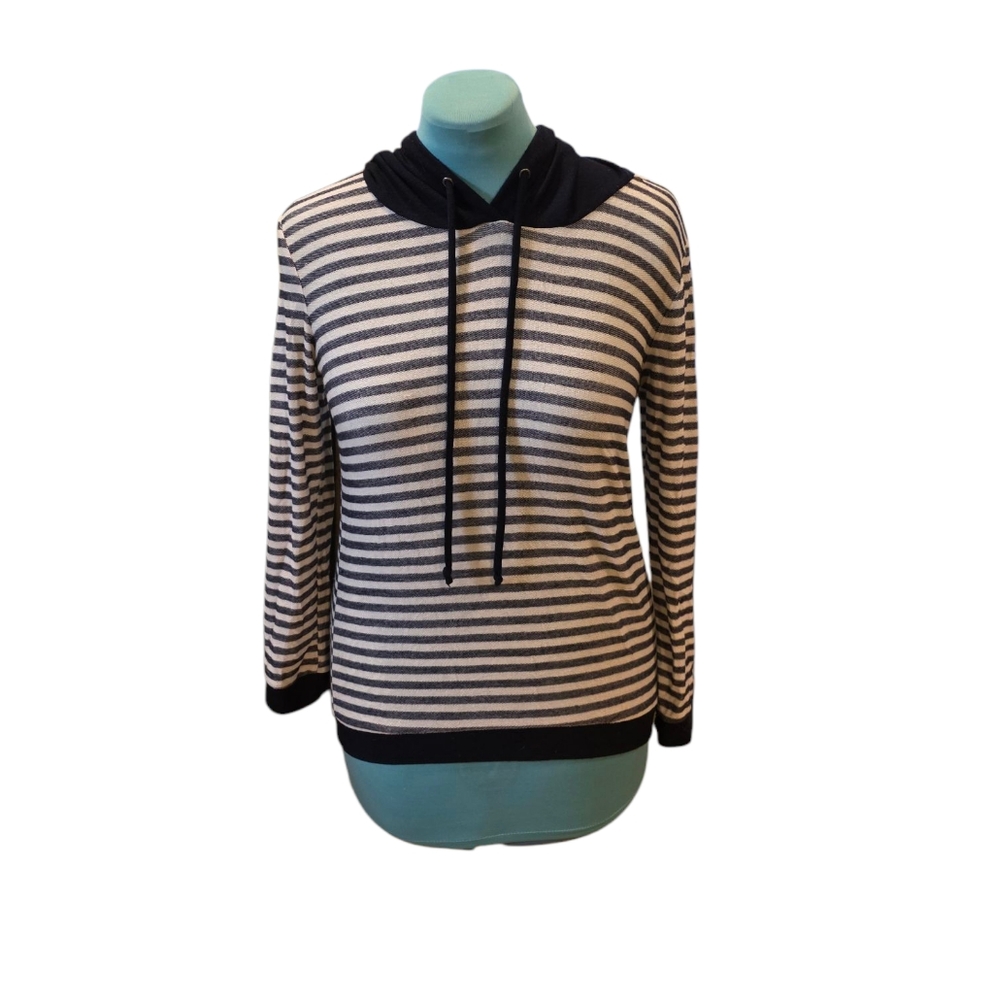Motive - White and Navy Striped Hoodie - Size Large